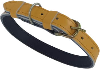 Zgarda galben mustar din piele naturala 60 x 2.5 cm pentru caini 