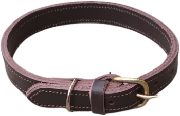 Zgarda maro piele naturala dubla pentru caini 60 x 2.5 cm 