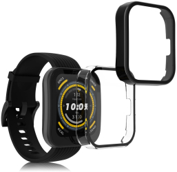 Set 2 Huse Kwmobile cu sticla securizata pentru Amazfit Bip 5 Transparent/Negru Plastic KWM000024ZC002C 
