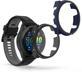 Set 2 Huse Kwmobile cu sticla securizata pentru Garmin Forerunner 965 Negru/Albastru inchis Plastic KWM0000194R003C 