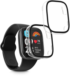 Set 2 Huse Kwmobile cu sticla securizata pentru Xiaomi Redmi Watch 3 Active / Redmi Watch 3 Lite Transparent Plastic KWM000024ZD001C 