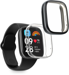 Set 2 Huse Kwmobile pentru Xiaomi Redmi Watch 3 Active Transparent/Negru Silicon KWM000024YF003C 