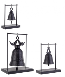 Set 3 clopotei decorativi aluminiu negru 20x10.5x26.5 cm 26x13x32 cm 32x20x42 cm 