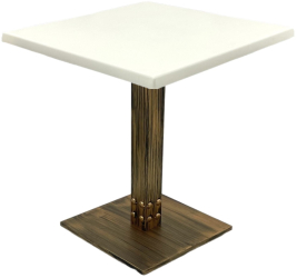 Masa bistro patrata Raki Uni Art 70x70xh74cm blat werzalit si picior metalic cu baza patrata aspect vintage bronz antichizat 