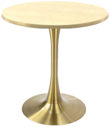 Masa bistro rotunda Raki Maple D60xh74cm blat werzalit si picior central metalic auriu cu baza rotunda 50cm 