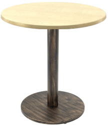 Masa bistro rotunda Raki Maple D60xh74cm blat werzalit si picior metalic cu baza rotunda aspect vintage bronz antichizat 