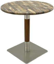 Masa bistro rotunda Raki Maracaibo D60xh74cm blat werzalit si picior metalic cu baza patrata argintiu cu accente aspect lemn 