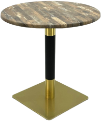Masa bistro rotunda Raki Maracaibo D60xh74cm blat werzalit si picior metalic cu baza patrata auriu/negru 
