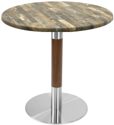 Masa bistro rotunda Raki Maracaibo D60xh74cm blat werzalit si picior metalic cu baza rotunda argintiu cu accente aspect lemn 