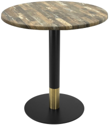 Masa bistro rotunda Raki Maracaibo D60xh74cm blat werzalit si picior metalic cu baza rotunda negru/auriu 