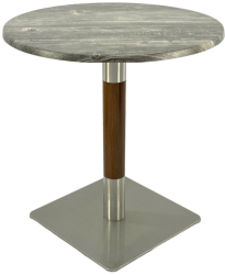 Masa bistro rotunda Raki Olp Pine D60xh74cm blat werzalit si picior metalic cu baza patrata argintiu cu accente aspect lemn 