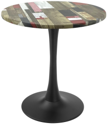 Masa bistro rotunda Raki Redden Wood D60xh74cm blat werzalit si picior central metalic negru cu baza rotunda 50cm 