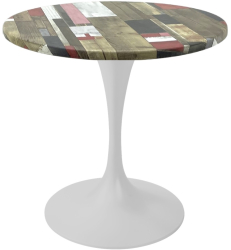 Masa bistro rotunda Raki Redden Wood D60xh74cm blat werzalit si picior metalic alb cu baza rotunda 50cm 