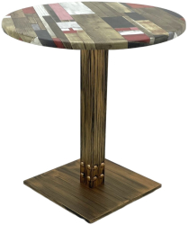 Masa bistro rotunda Raki Redden Wood D60xh74cm blat werzalit si picior metalic cu baza patrata aspect vintage bronz antichizat 