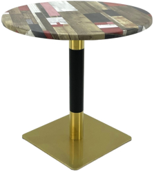 Masa bistro rotunda Raki Redden Wood D60xh74cm blat werzalit si picior metalic cu baza patrata auriu/negru 