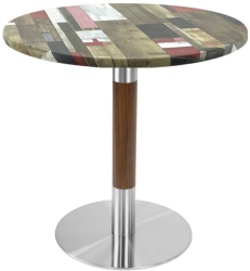 Masa bistro rotunda Raki Redden Wood D60xh74cm blat werzalit si picior metalic cu baza rotunda argintiu cu accente aspect lemn 