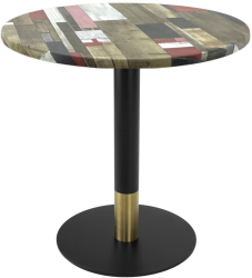 Masa bistro rotunda Raki Redden Wood D60xh74cm blat werzalit si picior metalic cu baza rotunda negru/auriu 