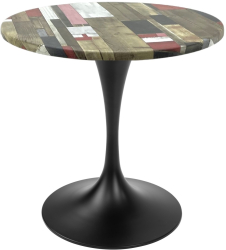 Masa bistro rotunda Raki Redden Wood D60xh74cm blat werzalit si picior metalic negru cu baza rotunda 50cm 