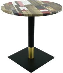 Masa bistro rotunda Raki Redden Wood D60xh74cm blat werzalit si picior metalic negru/auriu 