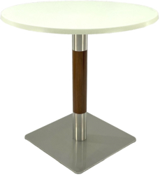 Masa bistro rotunda Raki Uni Art D70xh74cm blat werzalit si picior metalic cu baza patrata argintiu cu accente aspect lemn 