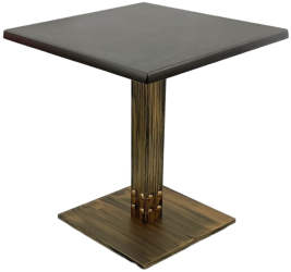 Masa cafenea interior/exterior patrata Raki New Wenge 70x70xh74cm blat werzalit si picior metalic cu baza patrata aspect vintage bronz ant 