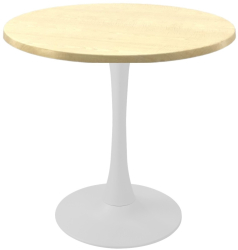 Masa cafenea rotunda Raki Maple D70xh74cm blat werzalit si picior central metalic alb cu baza rotunda 50cm 