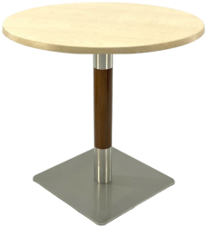 Masa cafenea rotunda Raki Maple D70xh74cm blat werzalit si picior metalic cu baza patrata argintiu cu accente aspect lemn 