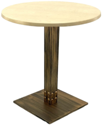 Masa cafenea rotunda Raki Maple D70xh74cm blat werzalit si picior metalic cu baza patrata aspect vintage bronz antichizat 