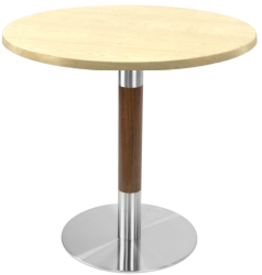 Masa cafenea rotunda Raki Maple D70xh74cm blat werzalit si picior metalic cu baza rotunda argintiu cu accente aspect lemn 