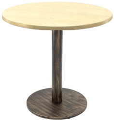 Masa cafenea rotunda Raki Maple D70xh74cm blat werzalit si picior metalic cu baza rotunda aspect vintage bronz antichizat 