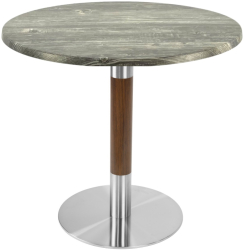Masa cafenea/bistro rotunda Raki Olp Pine D70xh74cm blat werzalit si picior metalic cu baza rotunda argintiu cu accente aspect lemn 