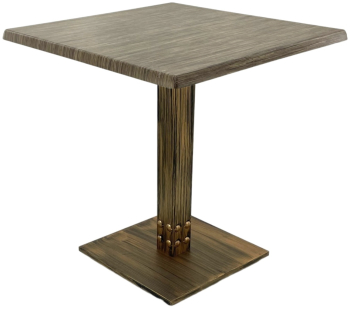 Masa de restaurant patrata Raki Dark Seagrass 80x80xh74cm blat werzalit si picior metalic cu baza patrata aspect vintage bronz antichizat 