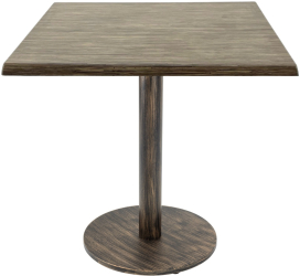 Masa de restaurant patrata Raki Dark Seagrass 80x80xh74cm blat werzalit si picior metalic cu baza rotunda aspect vintage bronz antichizat 
