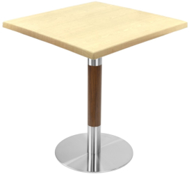 Masa de restaurant/terasa patrata Raki Maple 70x70xh74cm blat werzalit si picior metalic cu baza rotunda argintiu cu accente aspect lemn 