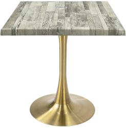 Masa patrata de restaurant/cafenea Raki White Block 70x70xh74cm blat werzalit si picior central metalic auriu cu baza rotunda 50cm 