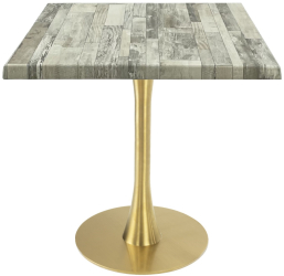 Masa patrata de restaurant/cafenea Raki White Block 70x70xh74cm blat werzalit si picior metalic auriu cu baza rotunda 45cm 