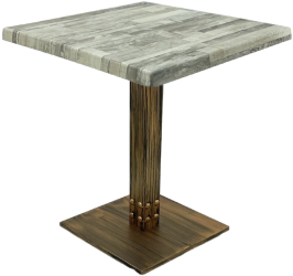 Masa patrata de restaurant/cafenea Raki White Block 70x70xh74cm blat werzalit si picior metalic cu baza patrata aspect vintage bronz antic 