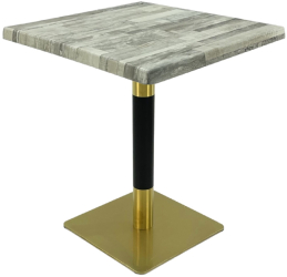 Masa patrata de restaurant/cafenea Raki White Block 70x70xh74cm blat werzalit si picior metalic cu baza patrata auriu/negru 