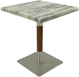 Masa patrata de restaurant/cafenea Raki White Block 70x70xh74cm blat werzalit si picior metalic cu baza patrata argintiu cu accente aspect 