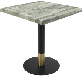 Masa patrata de restaurant/cafenea Raki White Block 70x70xh74cm blat werzalit si picior metalic cu baza rotunda negru/auriu 