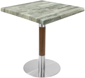 Masa patrata de restaurant/cafenea Raki White Block 70x70xh74cm blat werzalit si picior metalic cu baza rotunda argintiu cu accente aspect 