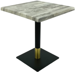 Masa patrata de restaurant/cafenea Raki White Block 70x70xh74cm blat werzalit si picior metalic negru/auriu 