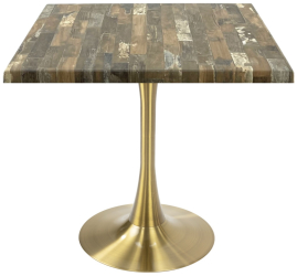 Masa patrata pentru restaurant/cafenea Raki Maracaibo 80x80xh74cm blat werzalit si picior central metalic auriu cu baza rotunda 50cm 