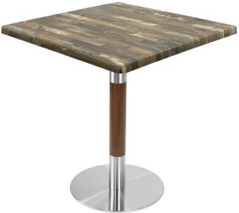Masa patrata pentru restaurant/cafenea Raki Maracaibo 80x80xh74cm blat werzalit si picior metalic cu baza rotunda argintiu cu accente aspe 