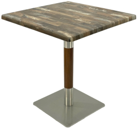Masa patrata pentru restaurant/cafenea Raki Maracaibo 80x80xh74cm blat werzalit si picior metalic cu baza patrata argintiu cu accente aspe 