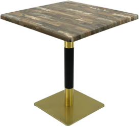Masa patrata pentru restaurant/cafenea Raki Maracaibo 80x80xh74cm blat werzalit si picior metalic cu baza patrata auriu/negru 