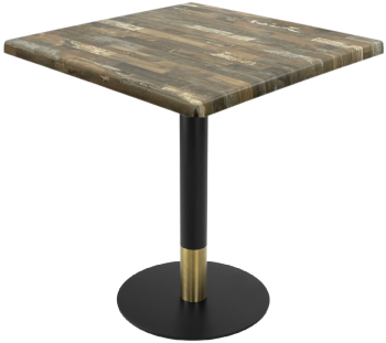 Masa patrata pentru restaurant/cafenea Raki Maracaibo 80x80xh74cm blat werzalit si picior metalic cu baza rotunda negru/auriu 