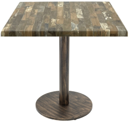 Masa patrata pentru restaurant/cafenea Raki Maracaibo 80x80xh74cm blat werzalit si picior metalic cu baza rotunda aspect vintage bronz ant 
