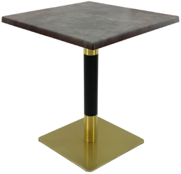 Masa patrata pentru restaurant/cafenea/bistro Raki Metalic Oxid 70x70xh74cm blat werzalit si picior metalic cu baza patrata auriu/negru 