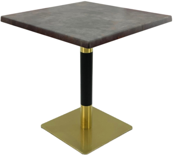 Masa patrata pentru restaurant/cafenea/bistro Raki Metalic Oxid 80x80xh74cm blat werzalit si picior metalic cu baza patrata auriu/negru 